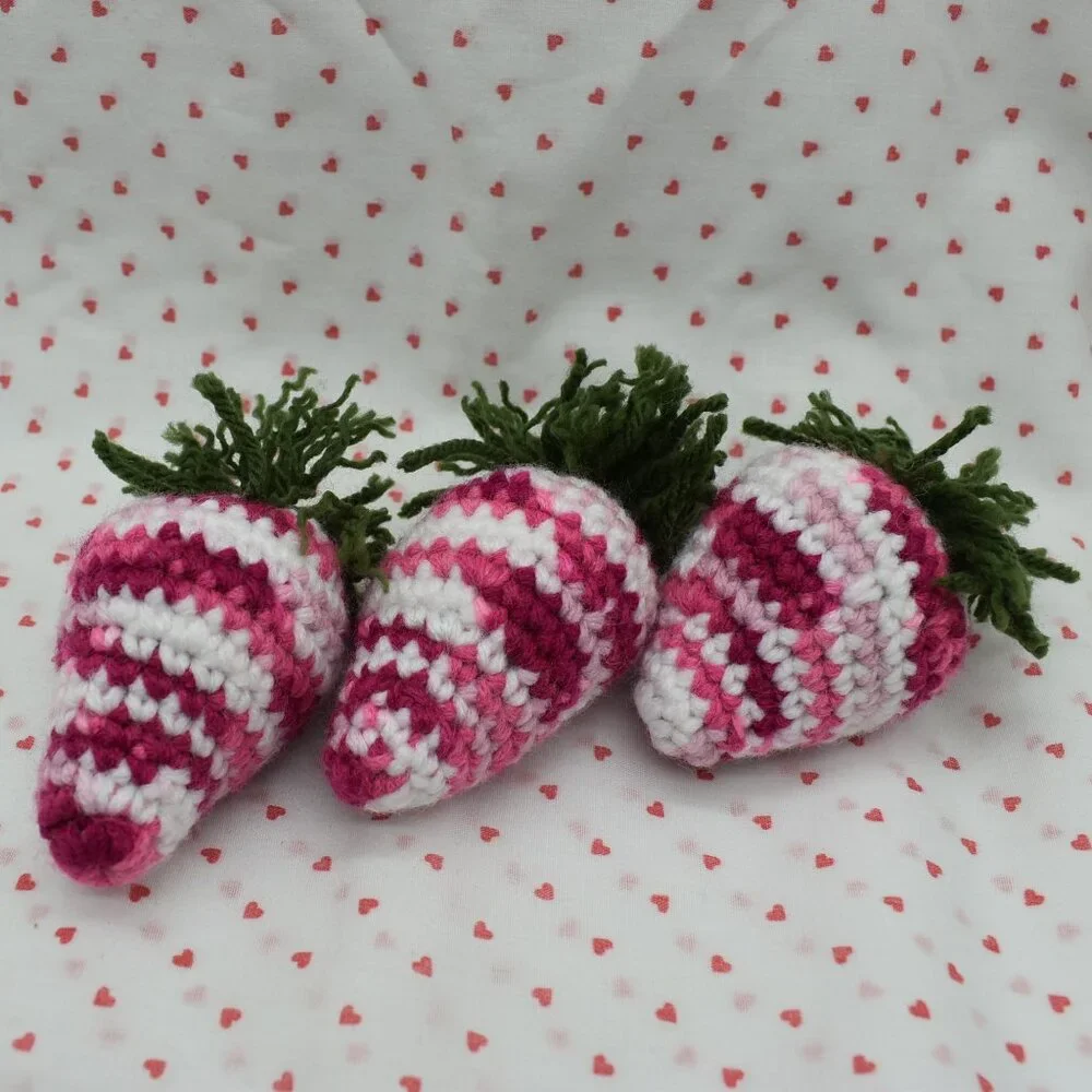 Crochet Catnip Strawberry Cat Toys Set of Three HAND CRAFTED